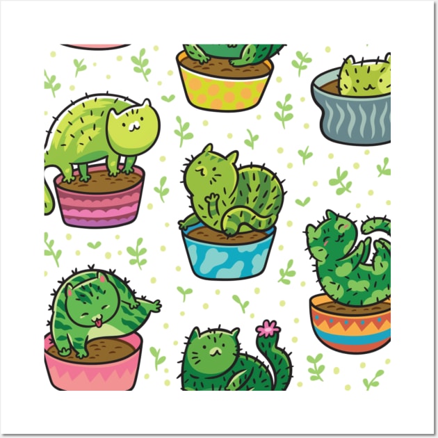 Funny pattern cats cactus lover Wall Art by Flipodesigner